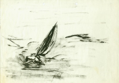 Segelboot, Tusche auf Papier